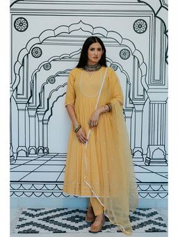 Gulabo Jaipur - Rohee Yellow Anarkali with Pant and Dupatta