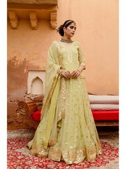 Gulabo Jaipur - Georgette Kachi Patti Shagun Pista Kurti With Lehenga And Dupatta