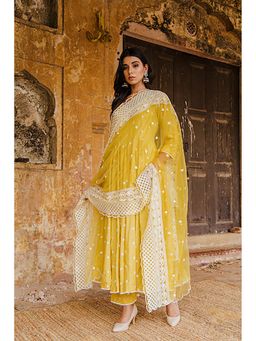 Gulabo Jaipur - Hairat Yellow Anarkali Kurta with Pant and Dupatta