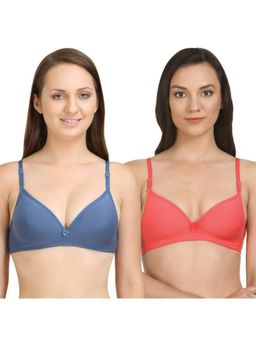 Bodycare - Lightly Padded Bra In Grey-Coral Color (Pack of 2)