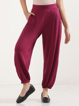 Elleven - Women Loose Fit Purple Polyester Harem Pants