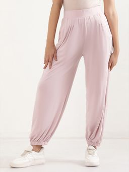 Elleven - Women Loose Fit Pink Polyester Harem Pants