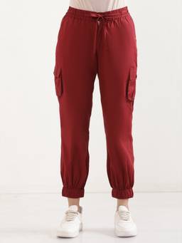 Elleven - Women Slim Fit Red Cotton Joggers