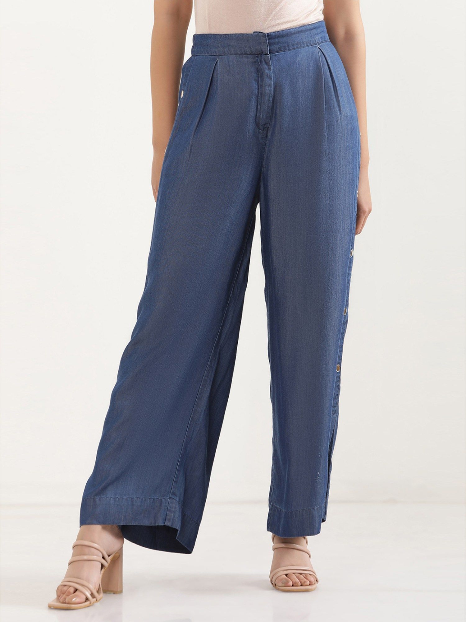 elleven Women Loose Fit Blue Viscose Palazzo-picture-43