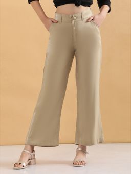 Elleven - Women Straight Fit Beige Rayon Pants