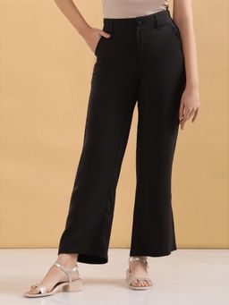 Elleven - Women Straight Fit Black Rayon Pants