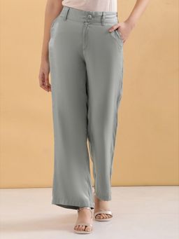 Elleven - Women Straight Fit Grey Rayon Pants