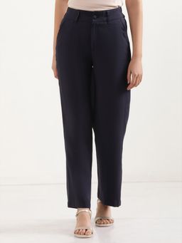 Elleven - Women Straight Fit Navy Blue Rayon Pants