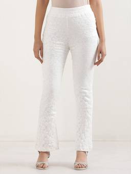 Elleven - Women Skinny Fit White Viscose Pants