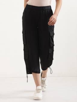 Elleven - Women Straight Fit Black Cotton Cargo