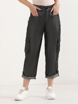 Elleven - Women Straight Fit Black Lyocell Cargo