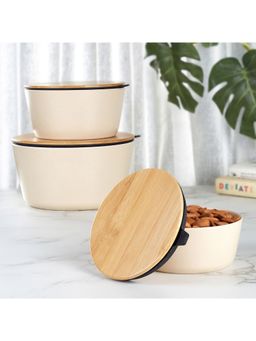 HomeTown - StorEasy Melamine & Bamboo Container Set of 3 in Beige
