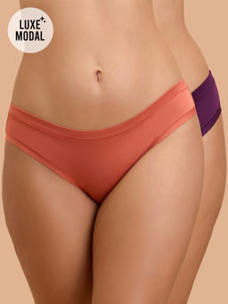 Nykd by Nykaa - Super Soft Luxe Modal Bikini Panty NYP382 PO2 Carrot & Eggplant