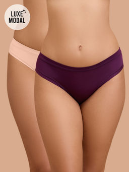 Nykd by Nykaa - Super Soft Luxe Modal Bikini Panty NYP382 PO2 Nude & Eggplant