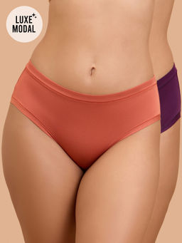 Nykd by Nykaa - Super Soft Luxe Modal Hipster Panty NYP383 PO2 Carrot & Eggplant