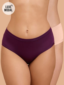 Nykd by Nykaa - Super Soft Luxe Modal Hipster Panty NYP383 PO2 Nude & Eggplant