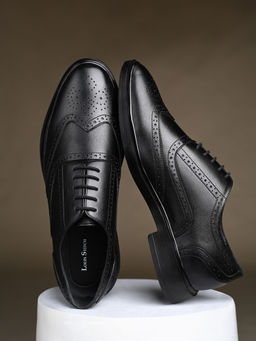 Louis Stitch - Men Jet Black Leather Lace-Up Formal Brogues