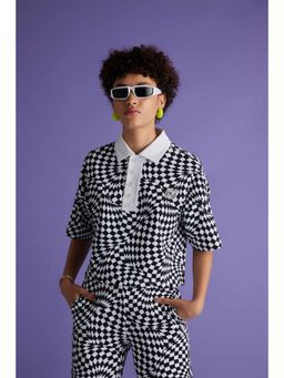 Muvazo - Womens Vibe In Check Polo T-Shirt Black