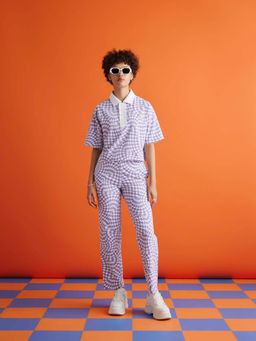 Muvazo - Womens Vibe In Check Polo T-Shirt Lavender