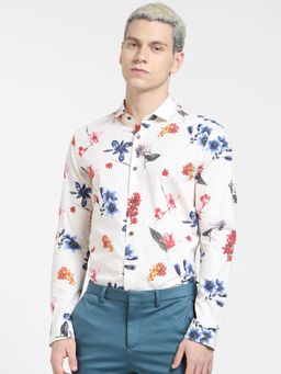 Jack & Jones - White Floral Print Full Sleeves Shirt