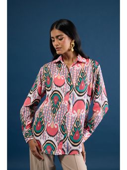 Gajra Gang - Coral Crepe Ikat Print Shirt Casa Mexicana
