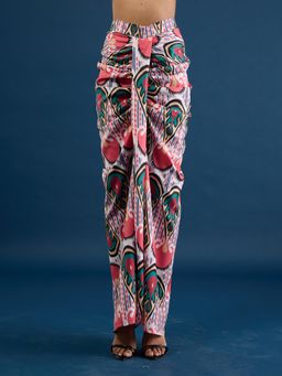 Gajra Gang - Coral Crepe Ikat Print Drape Skirt Casa Mexicana