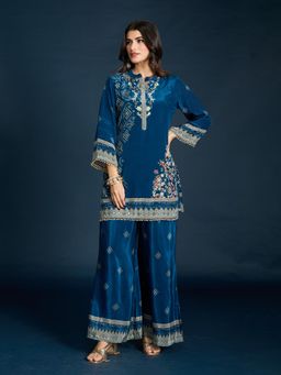 Gajra Gang - Blue Crepe Printed Co-Ord Set Diwalicious (Set of 2)