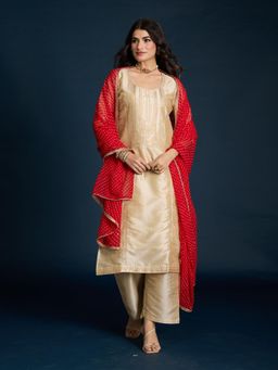 Gajra Gang - Off White Tissue Kurta, Pant & Dupatta Diwalicous Set of 3