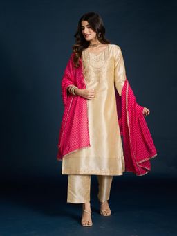 Gajra Gang - Off White Tissue Kurta, Pant & Dupatta Diwalicous Set of 3