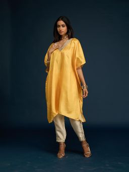 Gajra Gang - Yellow Bandhani Embellished Kaftan Diwalicious