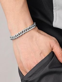Peora - Silver Plated Stainless Steel Openable Stylish Link Chain Bracelet Jewellery for Men