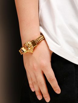 Peora - Gold Plated Stainless Steel Metal Bracelet Openable Lion Head Design for Men