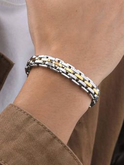 Peora - Gold Silver Plated Interlock link Chain Openable Bracelet Fashion for Boys and Men