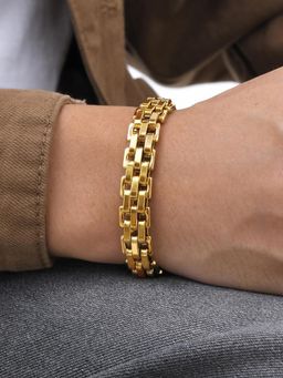 Peora - Gold Plated Interlock link Chain Openable Bracelet Fashion Jewellery for Boys and Men