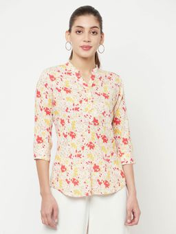 CRIMSOUNE CLUB - Women Multi-Coloured Floral Printed Mandarin Neck Shirt
