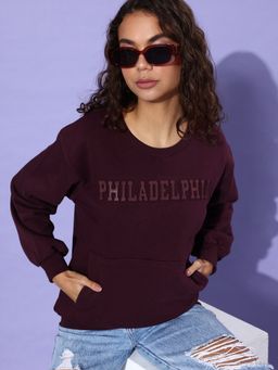 DILLINGER - Maroon Embellished Oversized Fit Sweatshirt