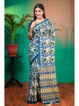 Boveee - Women Blue Cotton Printed Saree Without Blouse