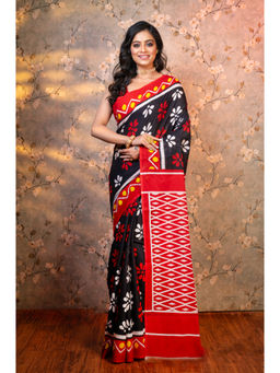 Boveee - Women Black Cotton Printed Saree Without Blouse