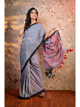 Boveee - Women Grey Cotton Woven Saree Without Blouse