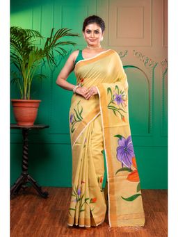 Boveee - Women Beige Cotton Woven Saree Without Blouse