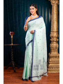 Boveee - Women Green Cotton Woven Saree Without Blouse