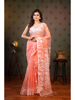 Boveee - Women Peach Silk Woven Saree Without Blouse