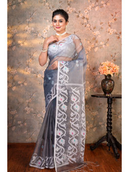 Boveee - Women Grey Silk Woven Saree Without Blouse