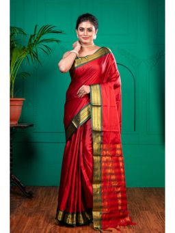 Boveee - Women Red Silk Woven Saree Without Blouse