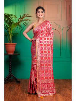 Boveee - Women Red Silk Woven Saree Without Blouse