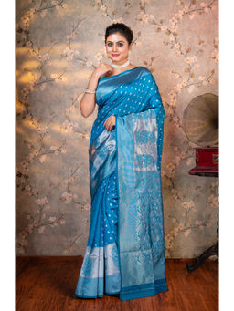 Boveee - Women Blue Silk Woven Saree Without Blouse