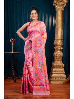 Boveee - Women Pink Silk Floral Saree Without Blouse