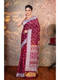 Boveee - Women Maroon Silk Woven Saree Without Blouse