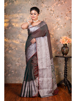 Boveee - Women Grey Silk Woven Saree Without Blouse