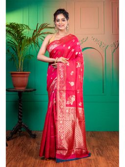 Boveee - Women Pink Silk Woven Saree Without Blouse